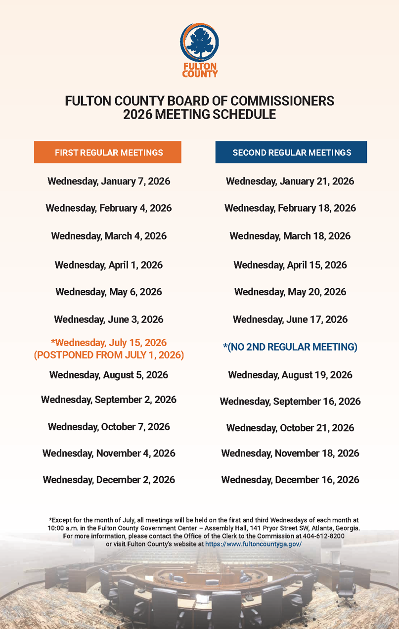 2026 Fulton County Board of Commissioners Meeting Schedule in English